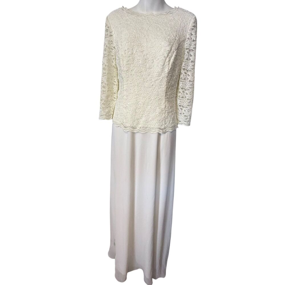 Alex Evenings Ivory Womens Lace Bodice Long Chiffon Wedding Vow Renewal Dress 12